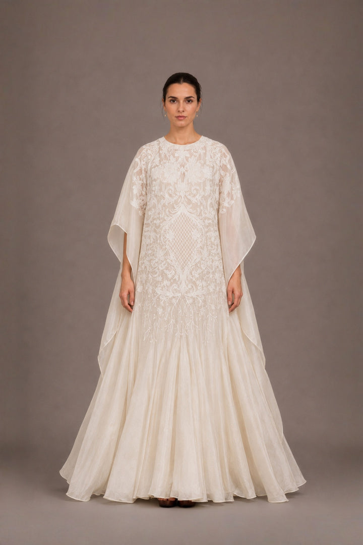 Panelled Floor-Length Embroidered Kaftan