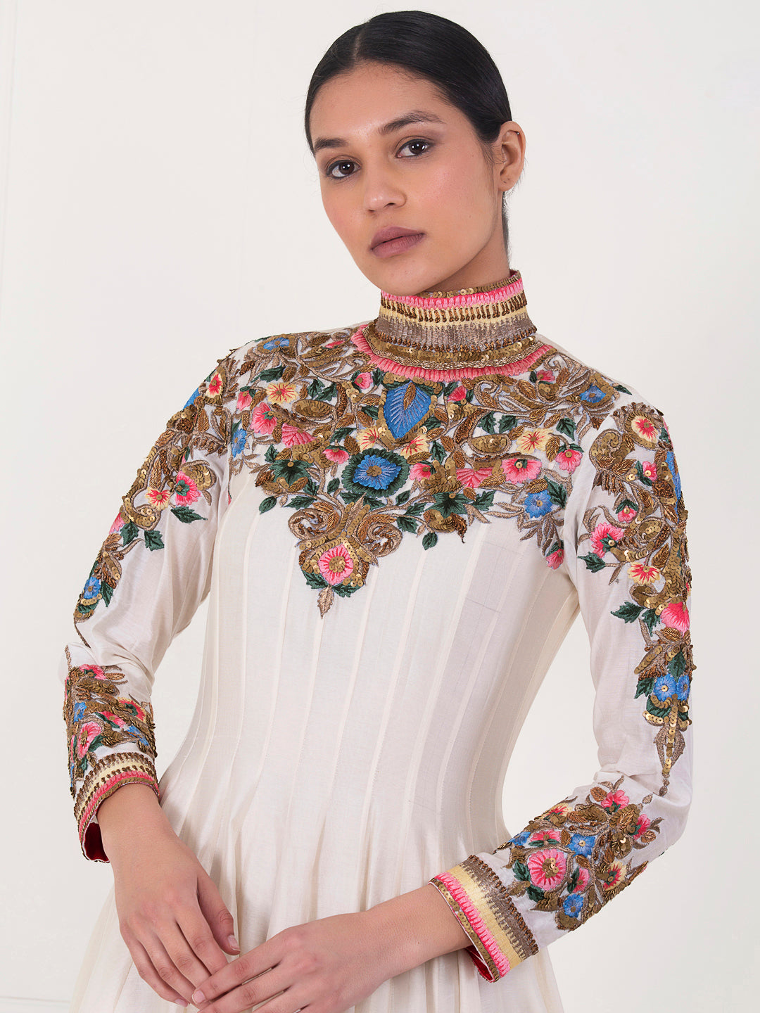 Elegant Ivory Chanderi Silk Anarkali