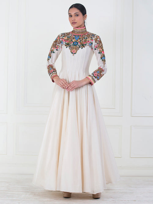 Elegant ivory Chanderi silk Anarkali