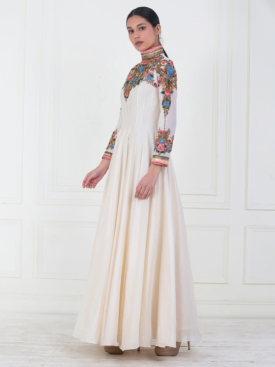 Elegant Ivory Chanderi Silk Anarkali
