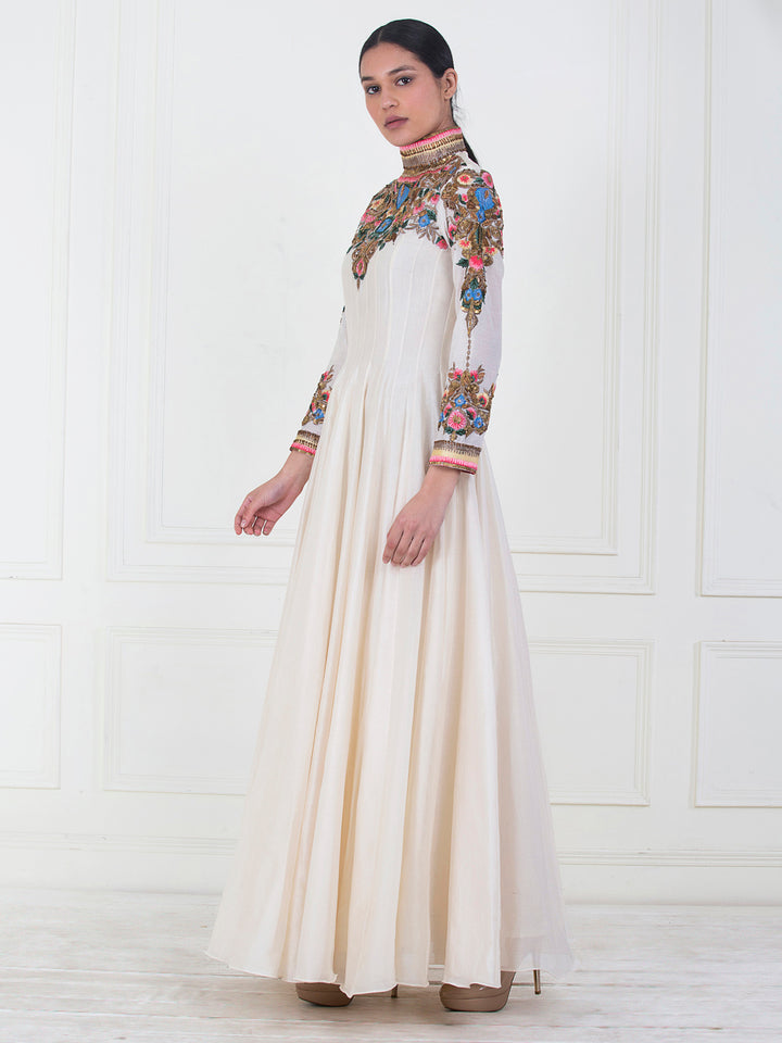 Elegant Ivory Chanderi Silk Anarkali