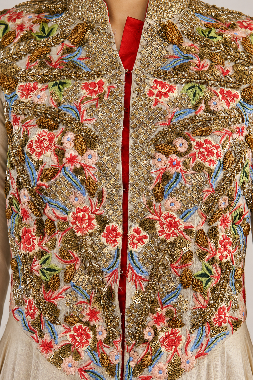 Front-Opening Embroidered Gown