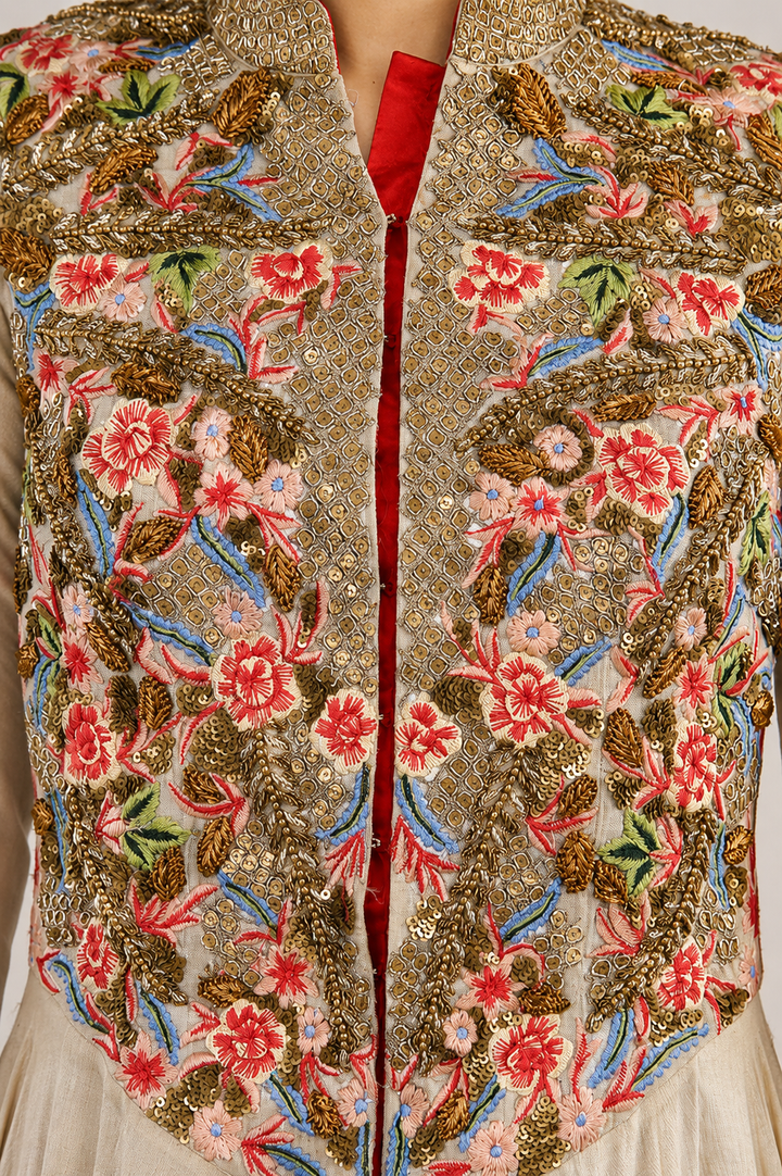 Front-Opening Embroidered Gown