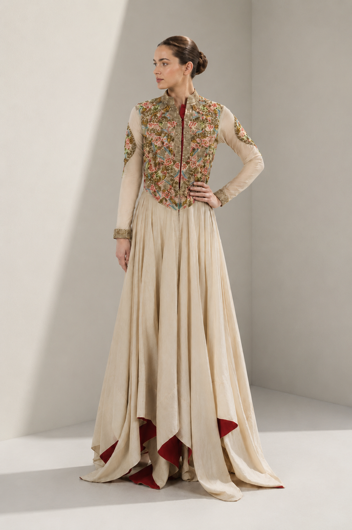 Front-Opening Embroidered Gown