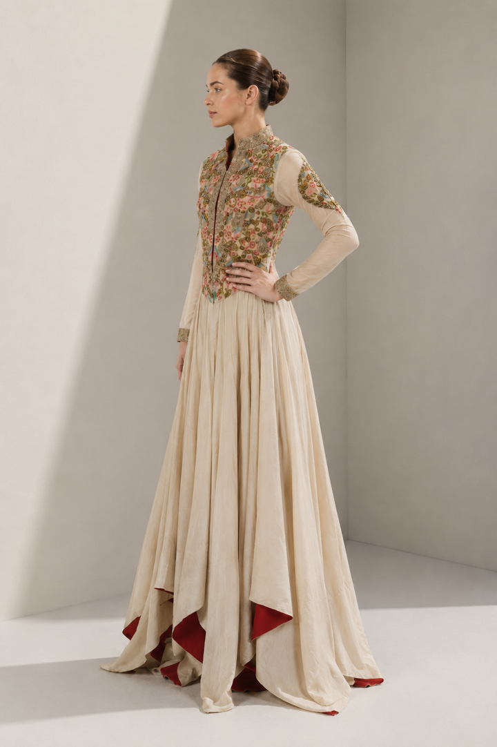Front-Opening Embroidered Gown