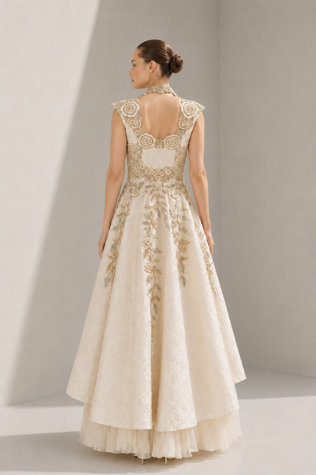 Asymmetric Peplum Embellished Gown