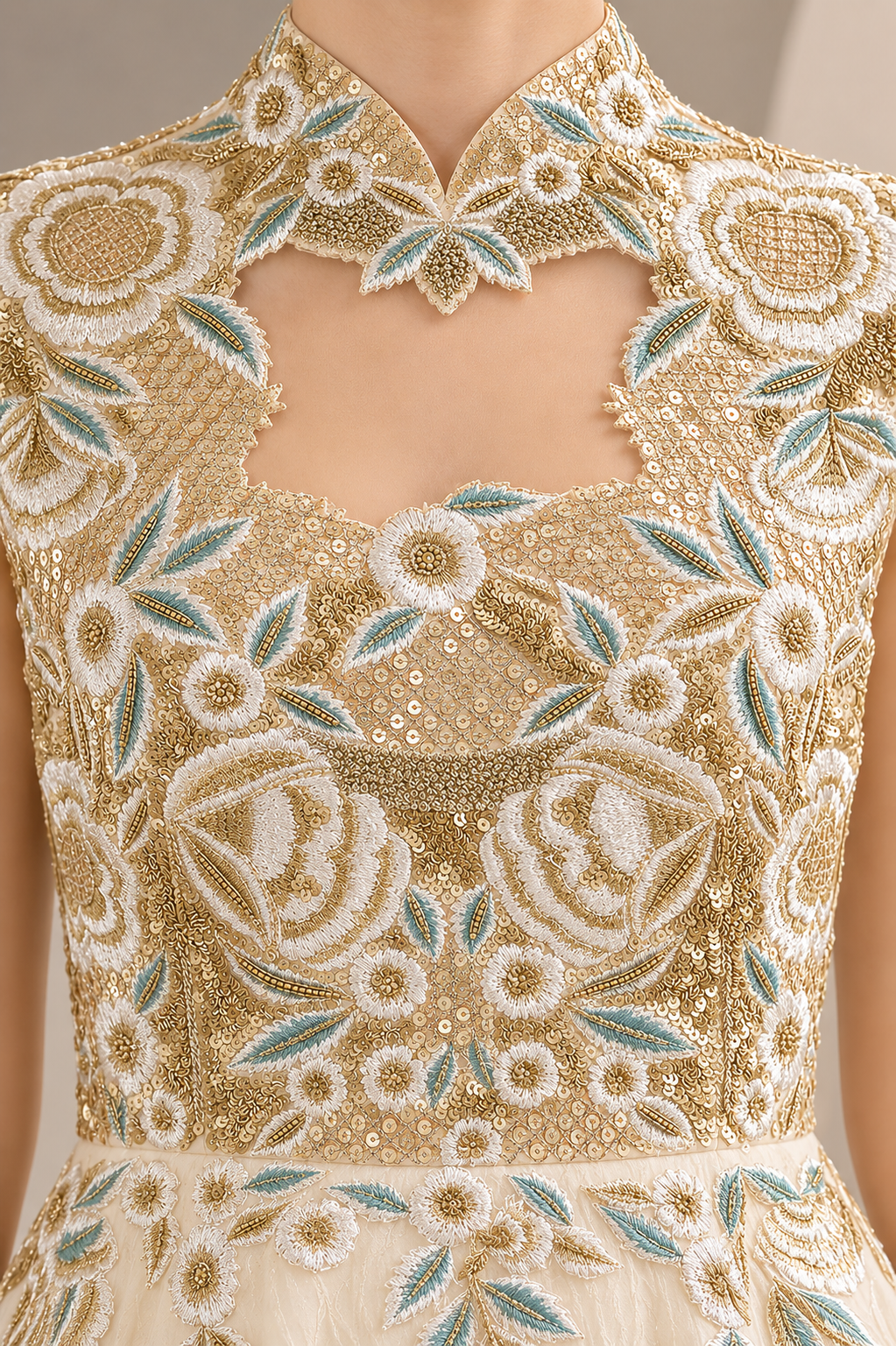 Asymmetric Peplum Embellished Gown