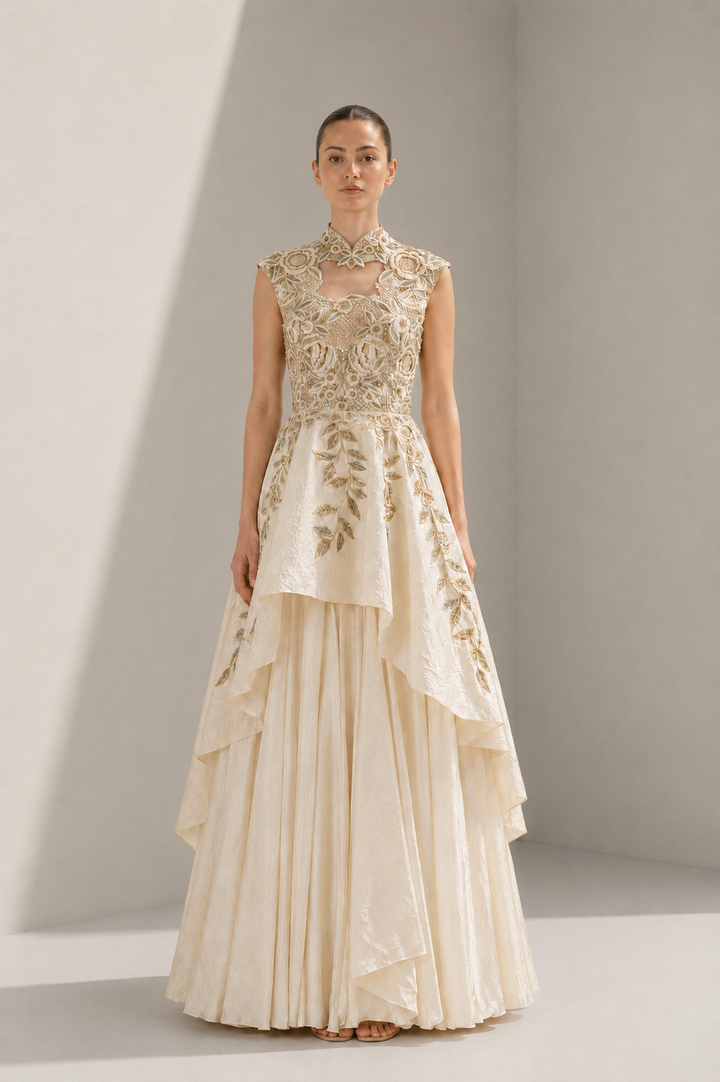 Asymmetric Peplum Embellished Gown