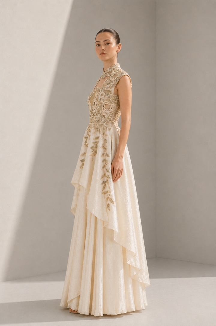 Asymmetric Peplum Embellished Gown
