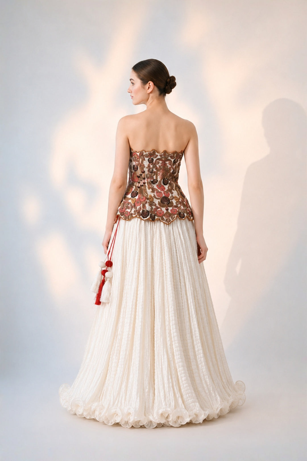 Soft Ivory Floral Embroidered Corset With Skirt