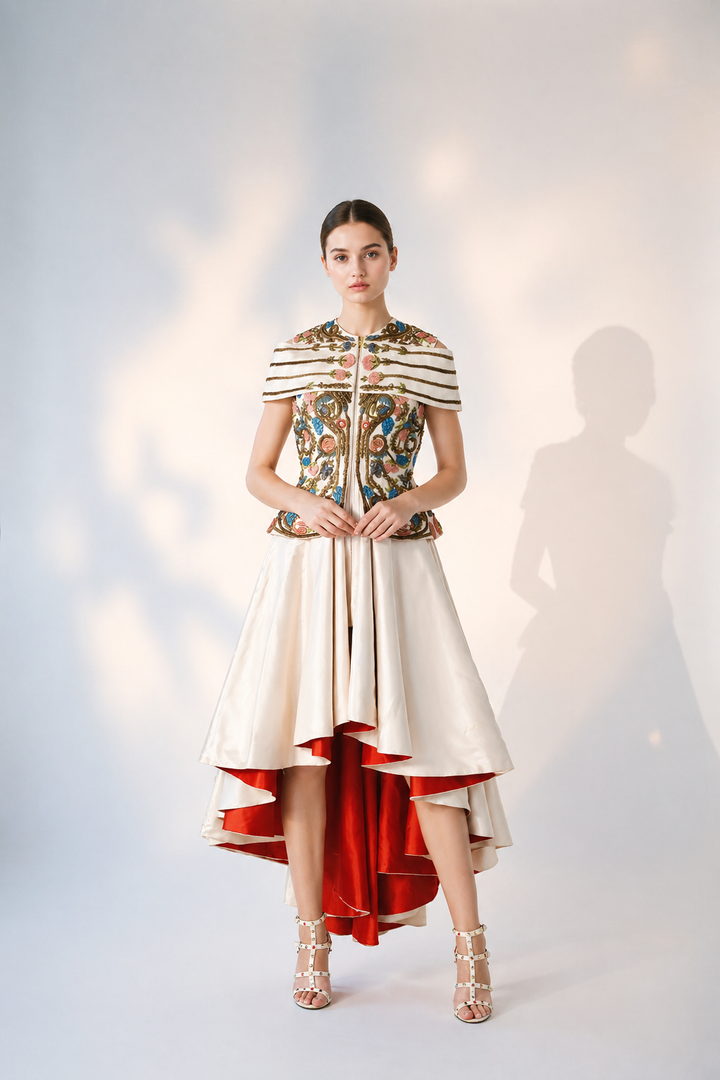 Overlap Embroidered Jacket Gown