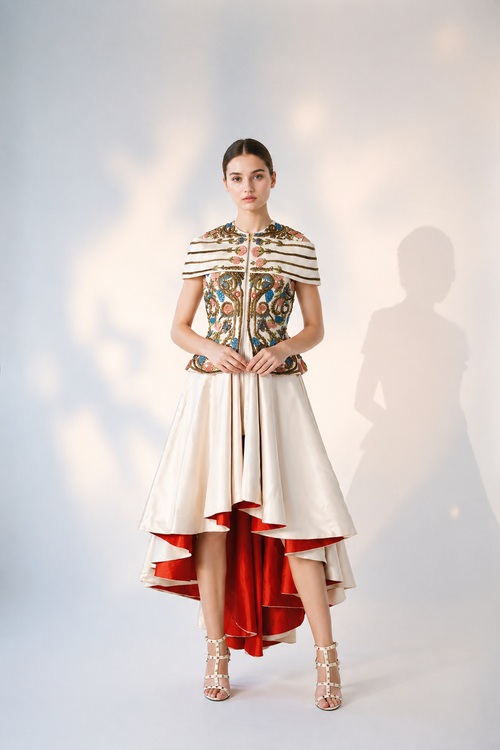 Overlap Embroidered Jacket Gown