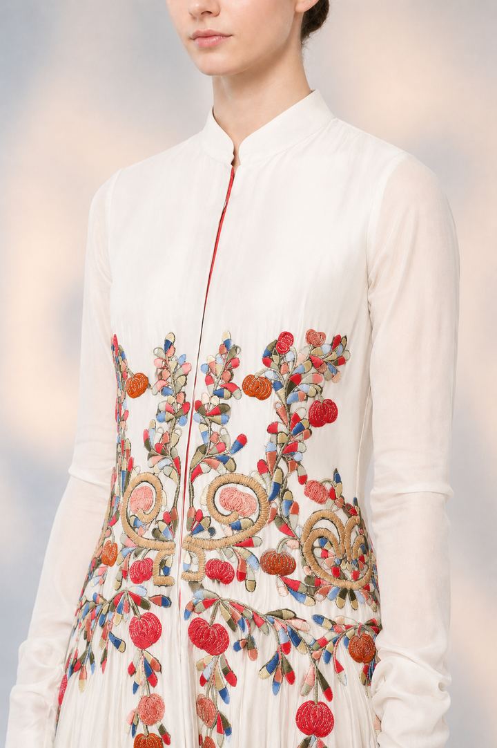 Front-Opening Embroidered Gown