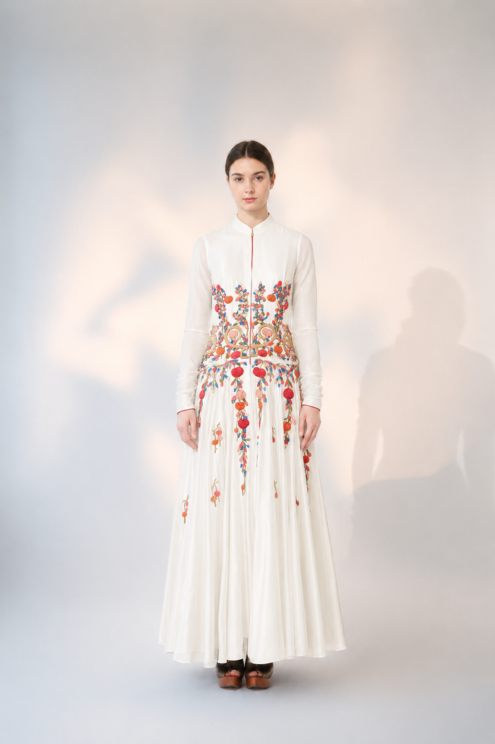 Front-Opening Embroidered Gown