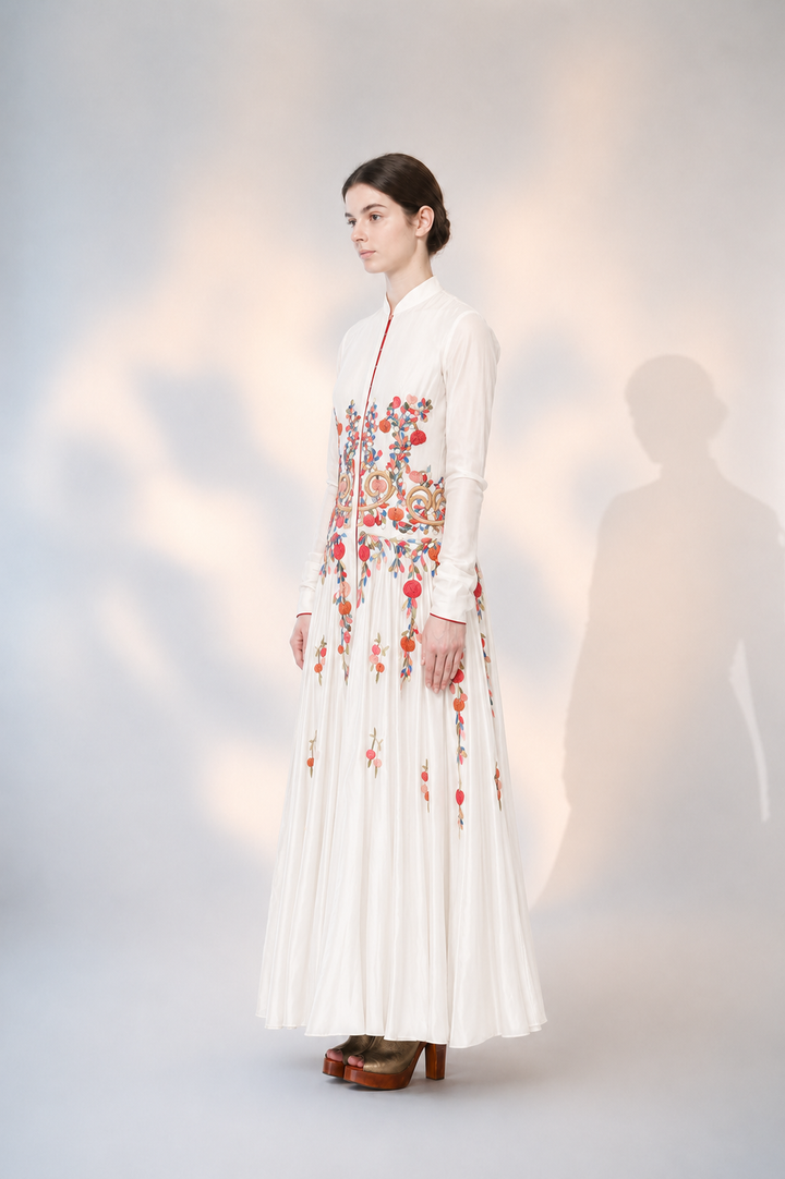Front-Opening Embroidered Gown