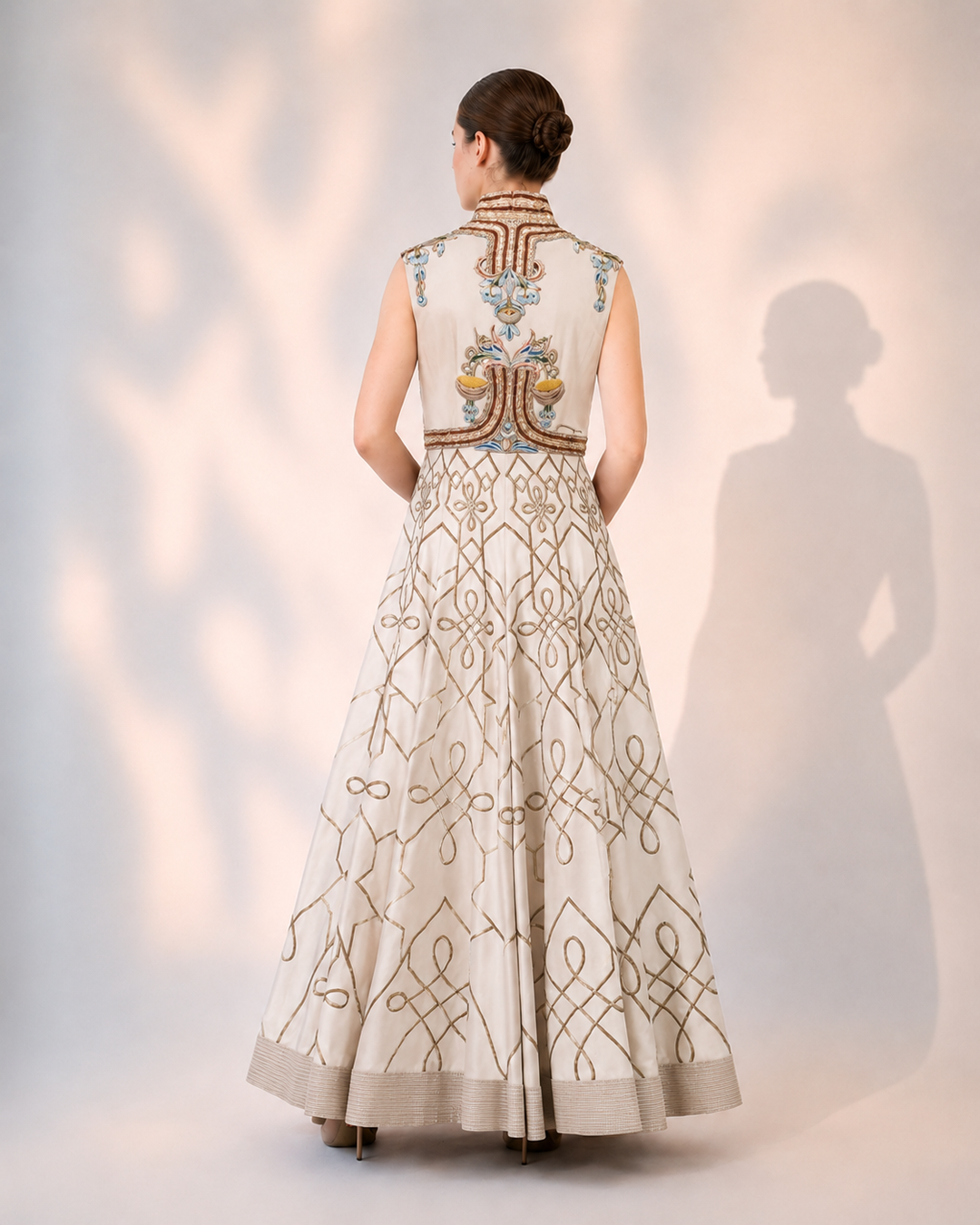 Ivory Regal Panelled Embroidered Gown