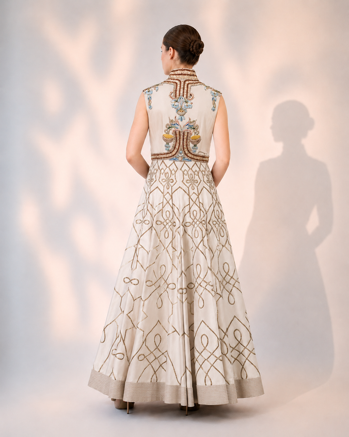 Ivory Regal Panelled Embroidered Gown