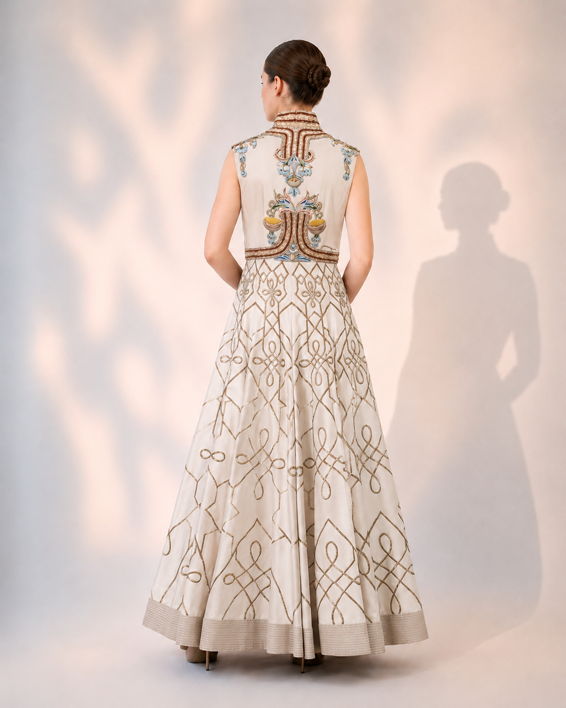 Ivory Regal Panelled Embroidered Gown