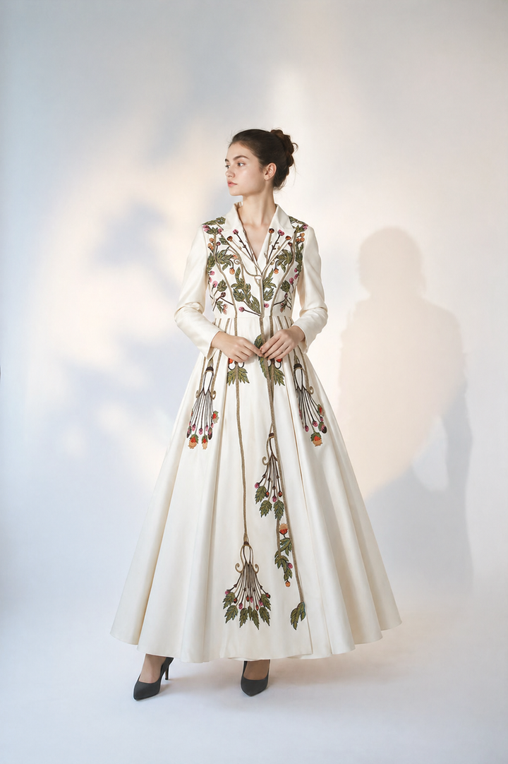 Ivory Regal Floral Flare Gown