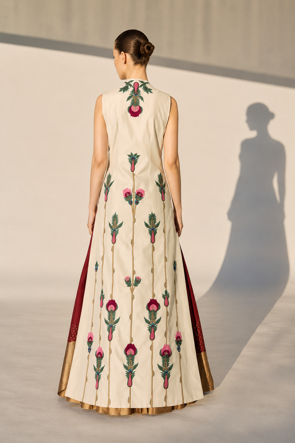 Front-Opening Embroidered Jacket Kurta With Block Printed Skirt
