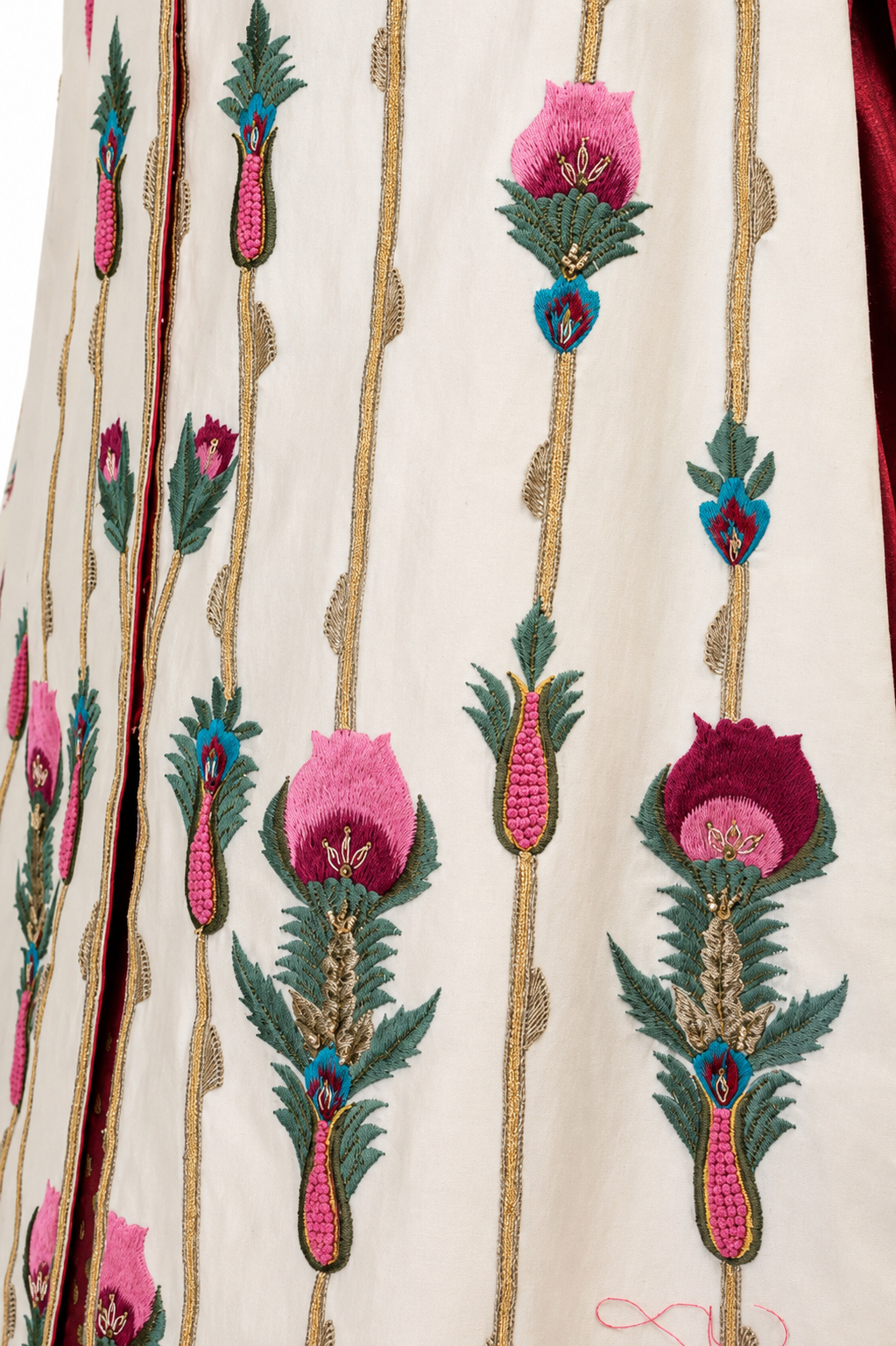 Front-Opening Embroidered Jacket Kurta With Block Printed Skirt