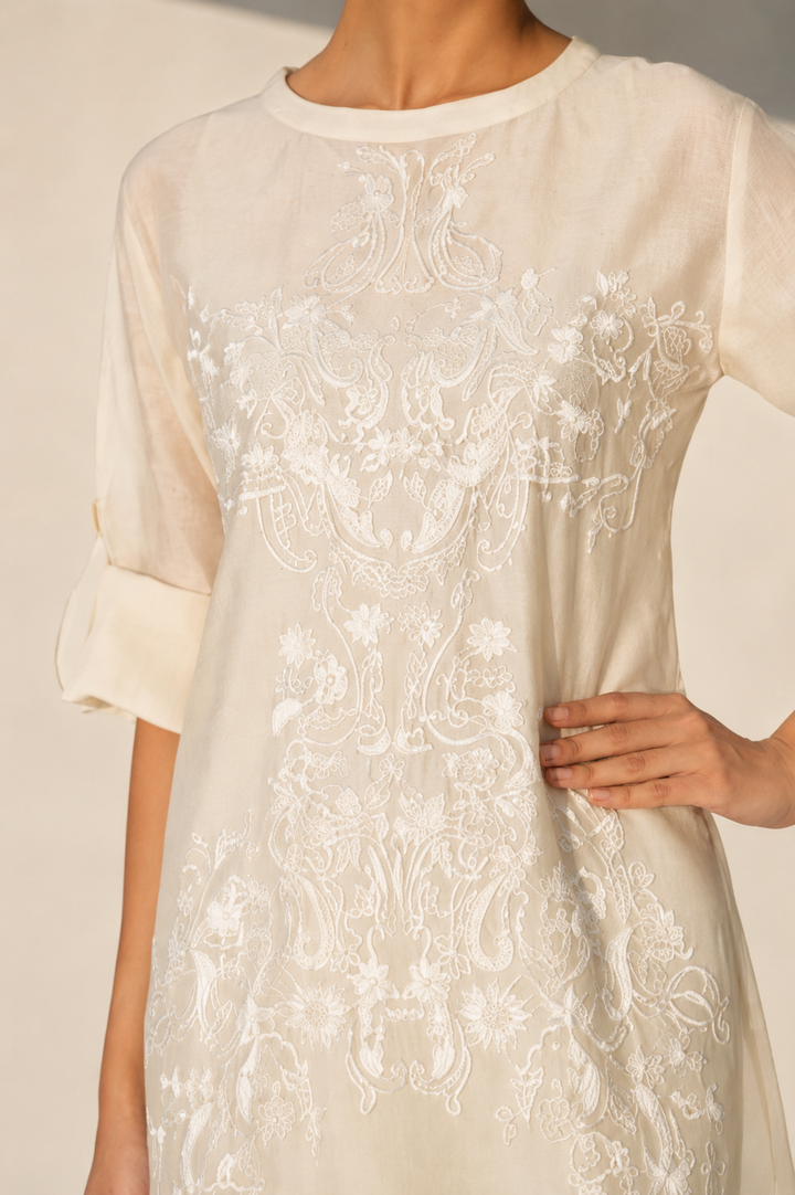 Ivory Cotton Silk Straight-Cut Kurta
