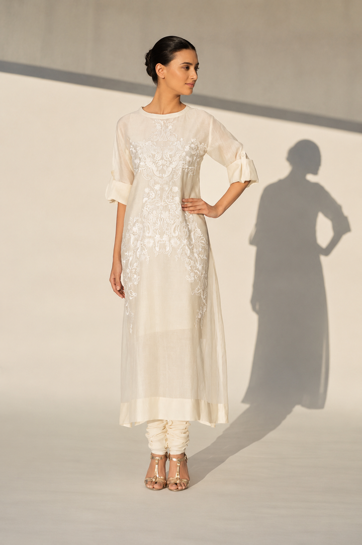 Ivory Cotton Silk Straight-Cut Kurta