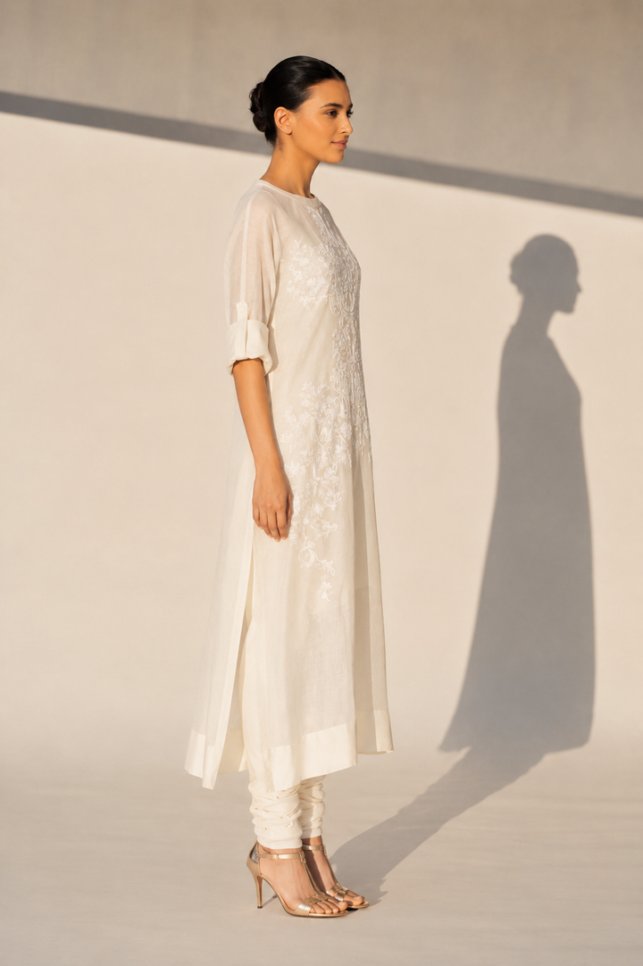 Ivory Cotton Silk Straight-Cut Kurta