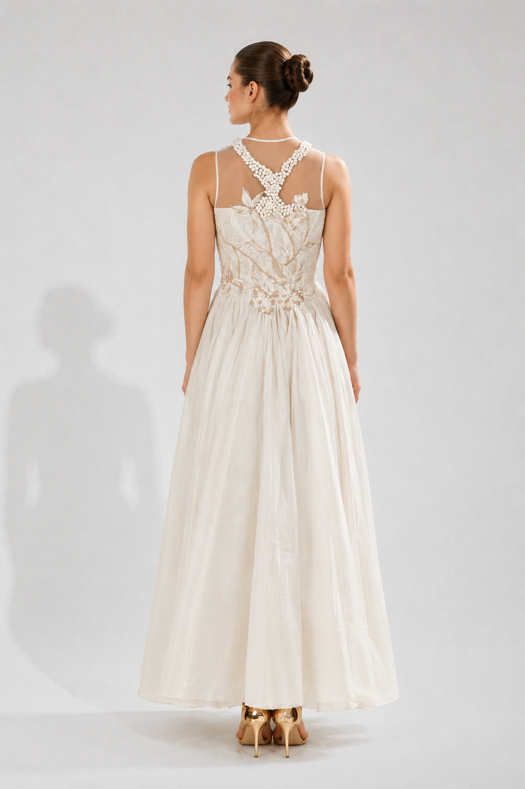 Cotton Based Silk Thread Tone On Tone Embroidery Gown