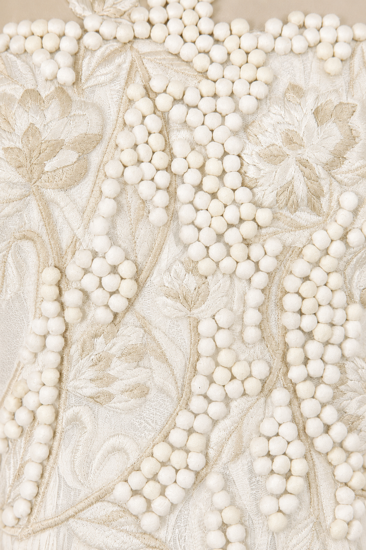 Cotton Based Silk Thread Tone On Tone Embroidery Gown