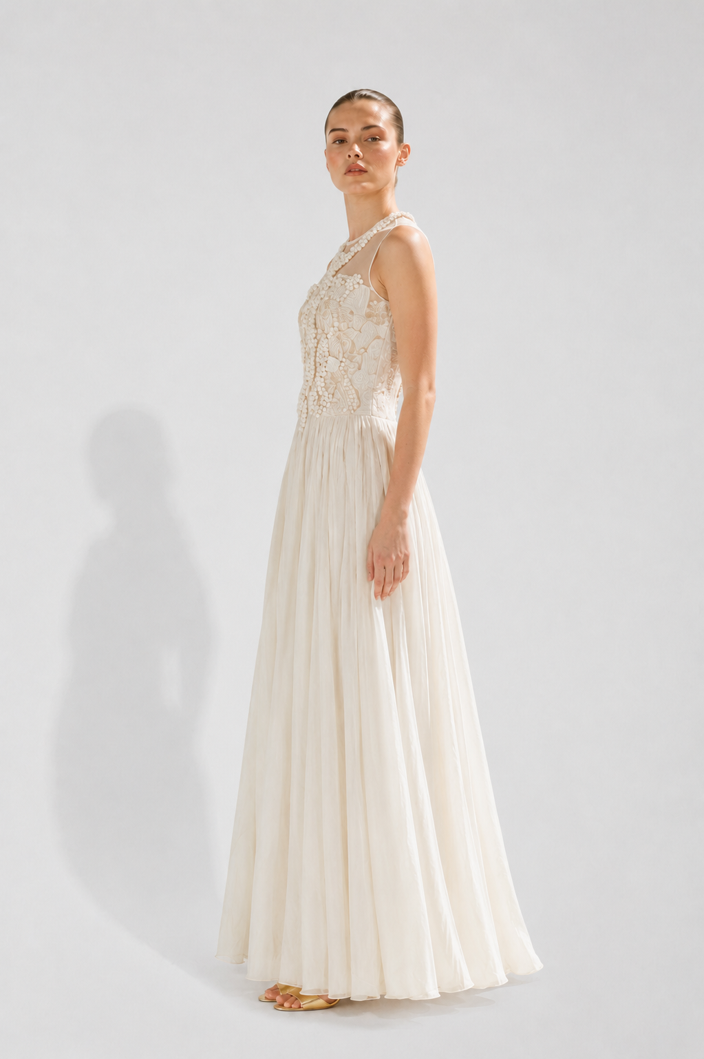 Cotton Based Silk Thread Tone On Tone Embroidery Gown