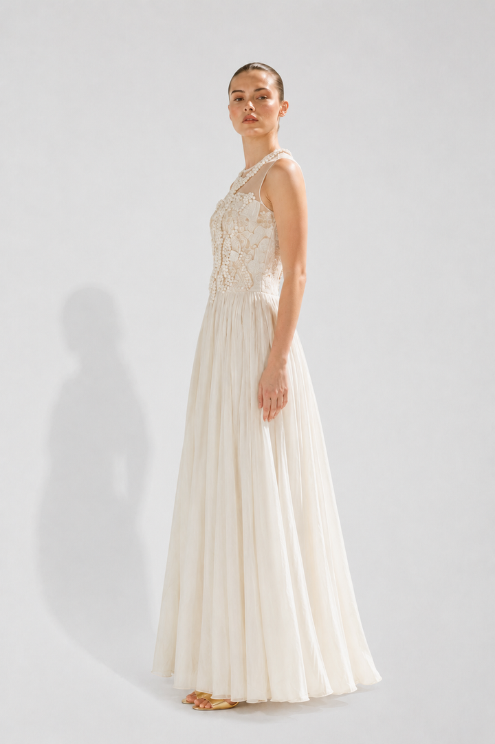 Cotton Based Silk Thread Tone On Tone Embroidery Gown
