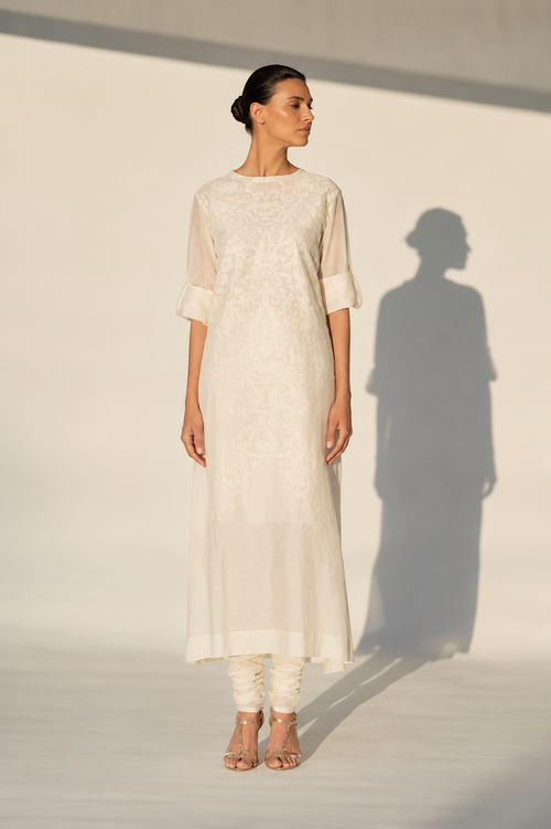 Tone-on-tone Embroidered Kurta