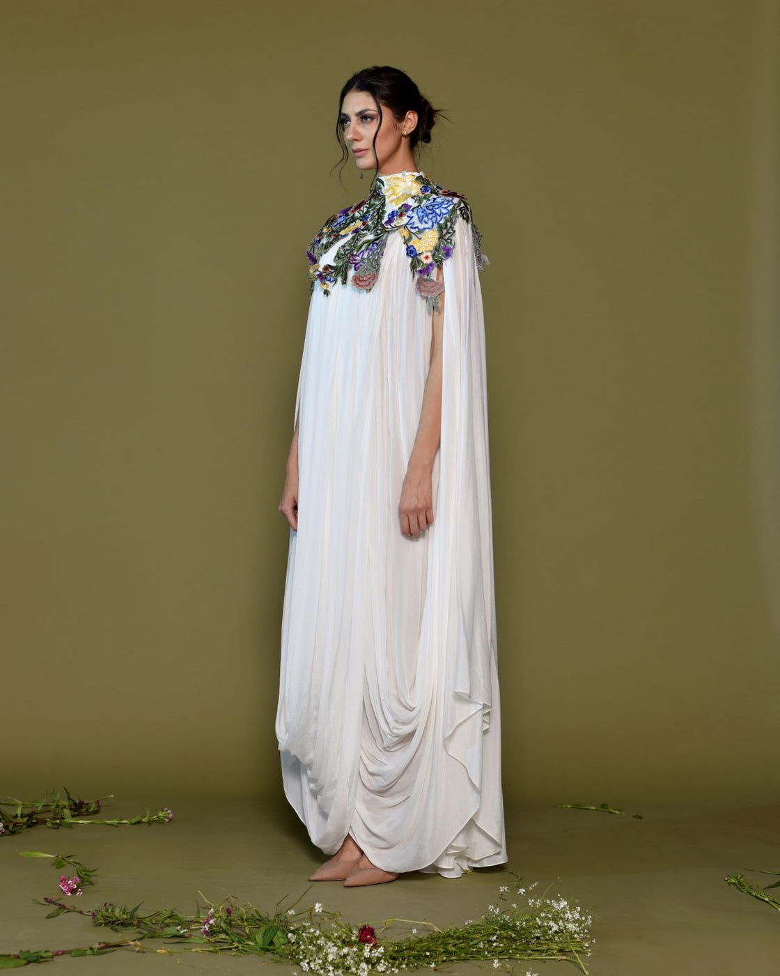 Emanate ethereal grace in multi color work Kaftan dress