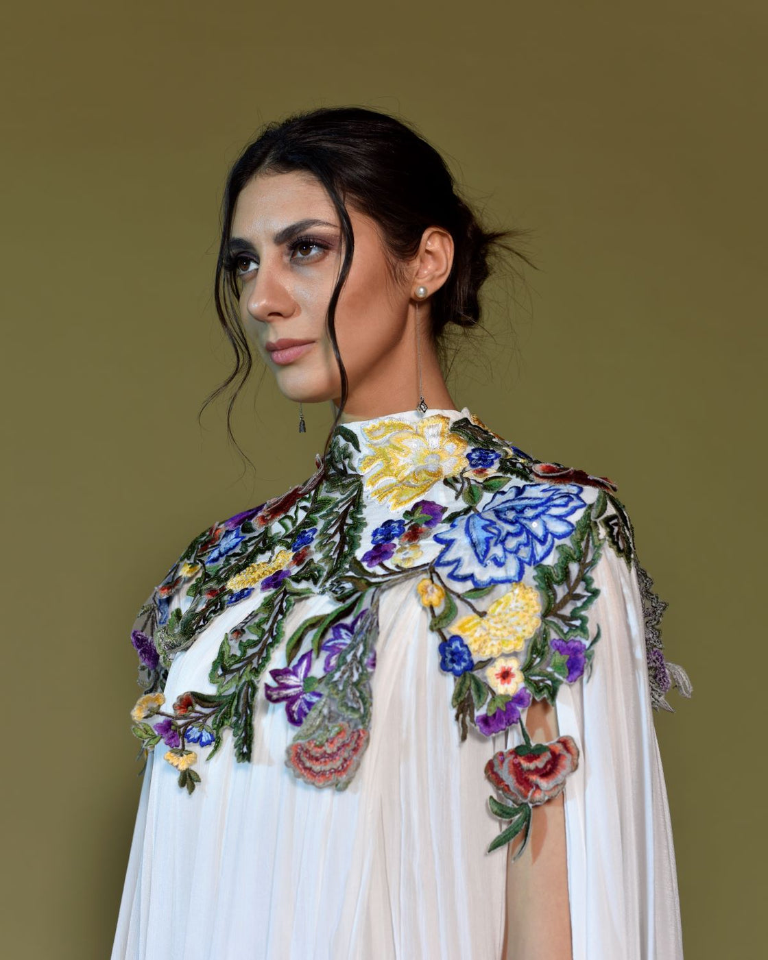Emanate ethereal grace in multi color work Kaftan dress