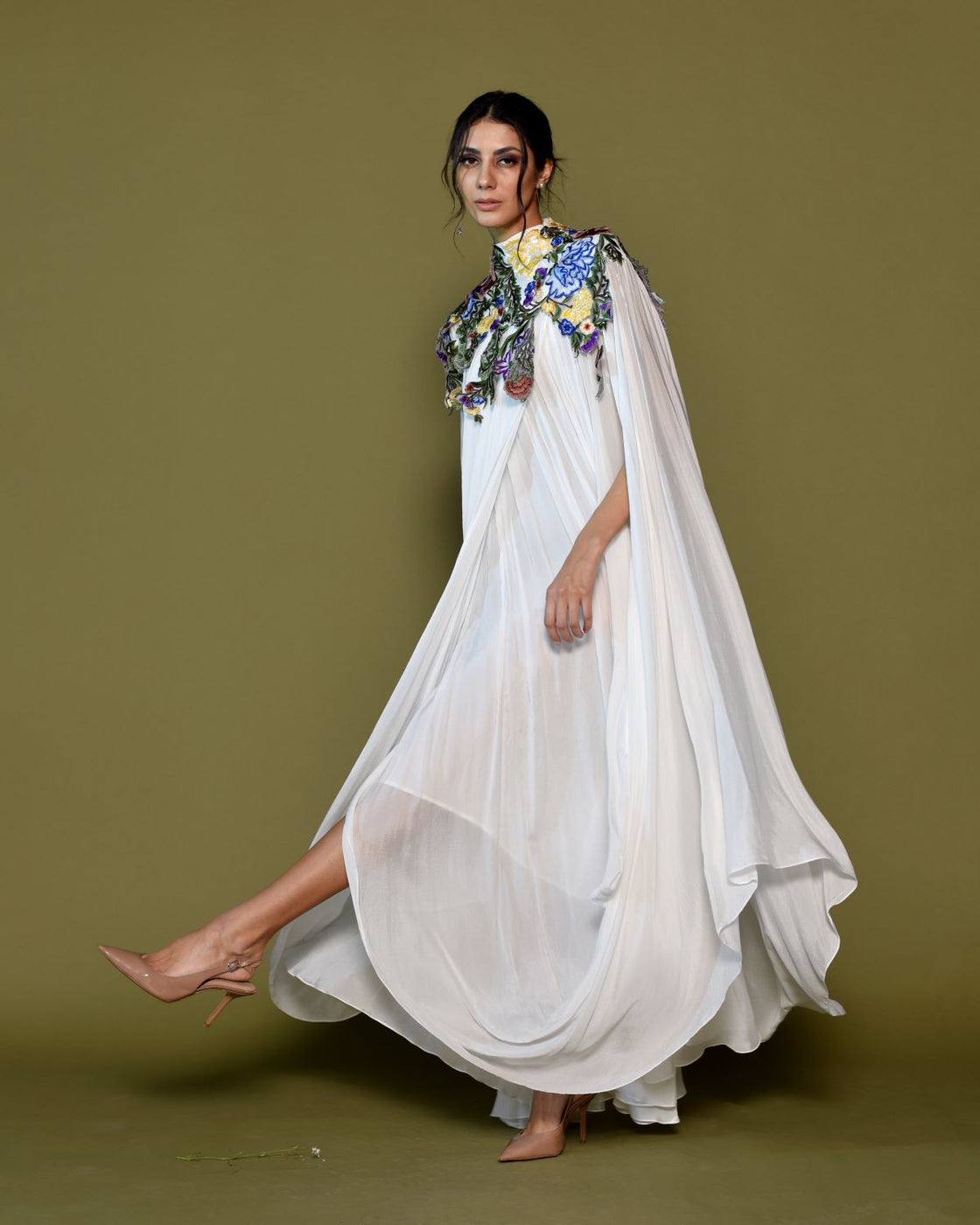 Emanate ethereal grace in multi color work Kaftan dress