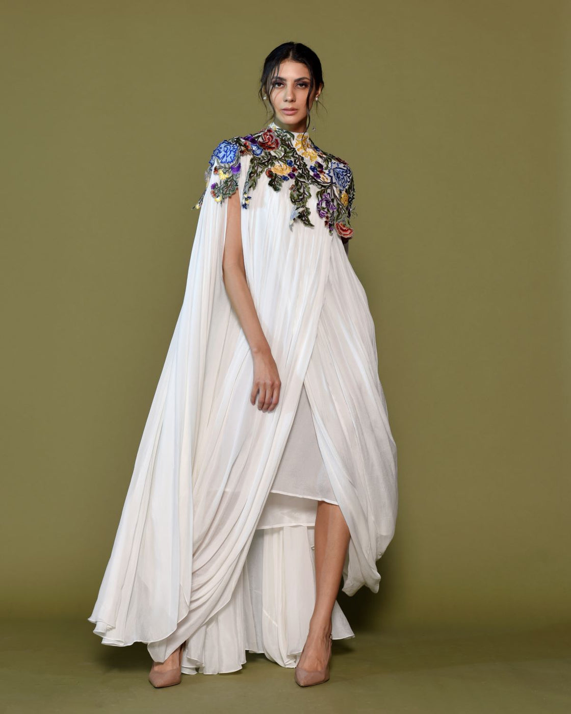 Emanate ethereal grace in multi color work Kaftan dress