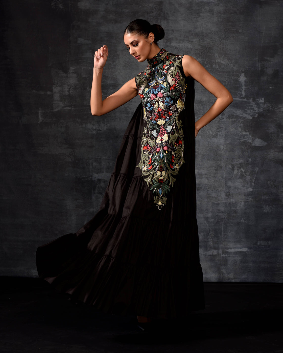 Embroidered High-Neck Maxi Dress
