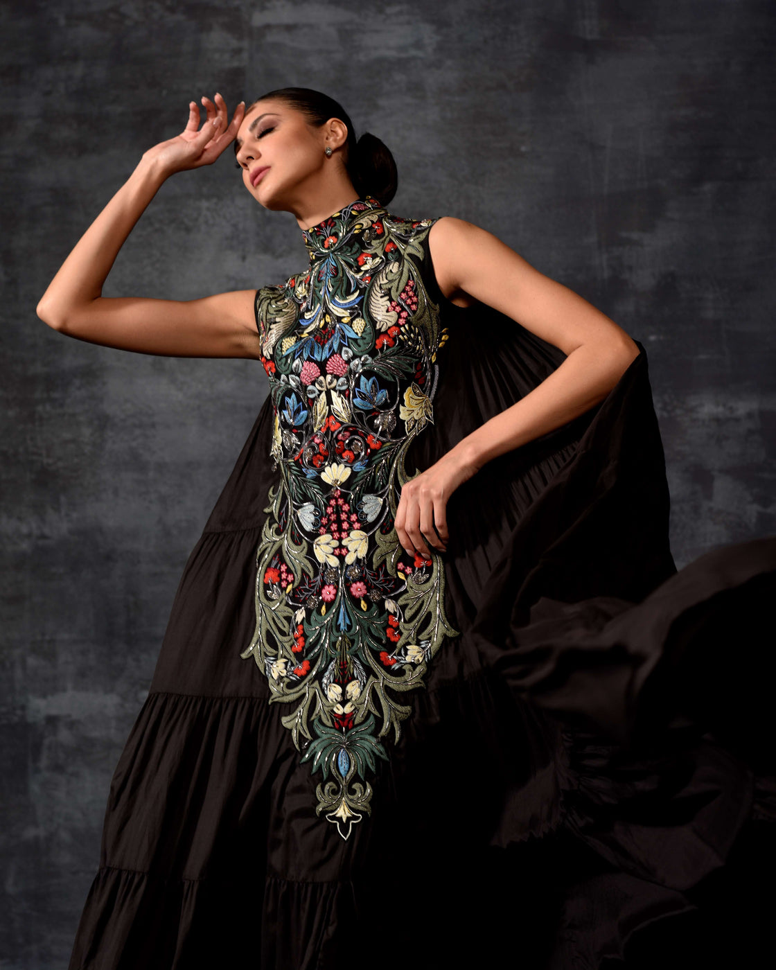 Embroidered High-Neck Maxi Dress