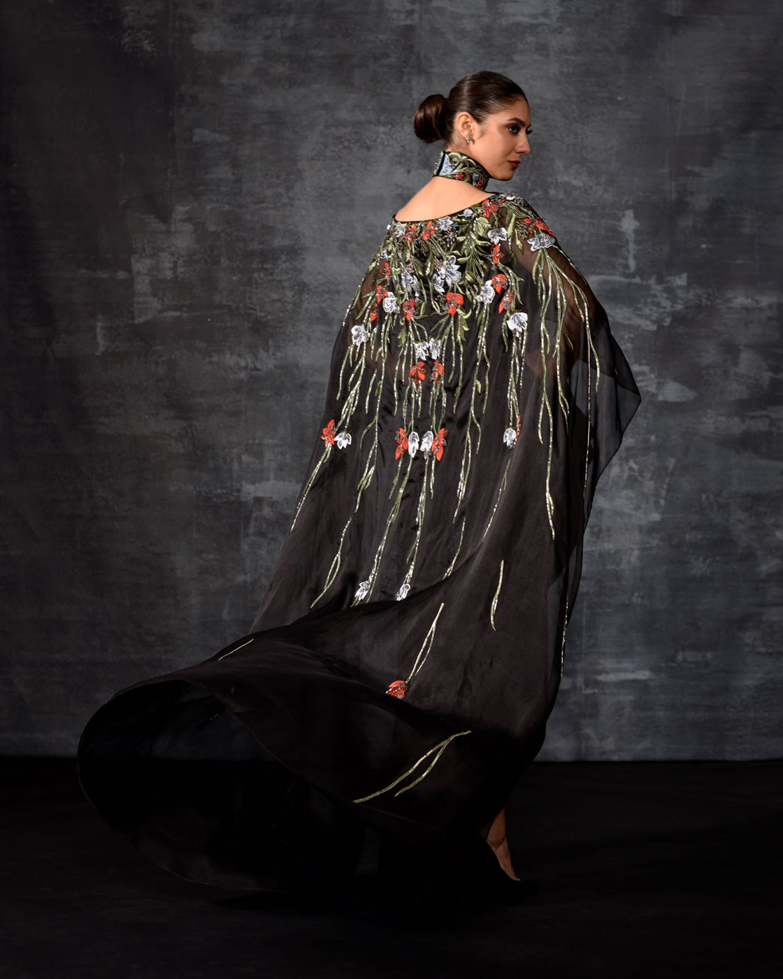 Black Embroidered Cape Gown (Copy)