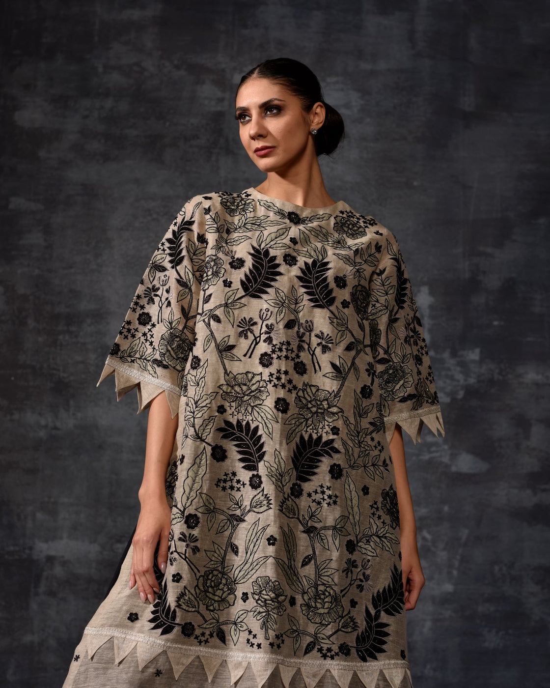 Chic Embroidered Tunic with Tiered Ruffle Bottom