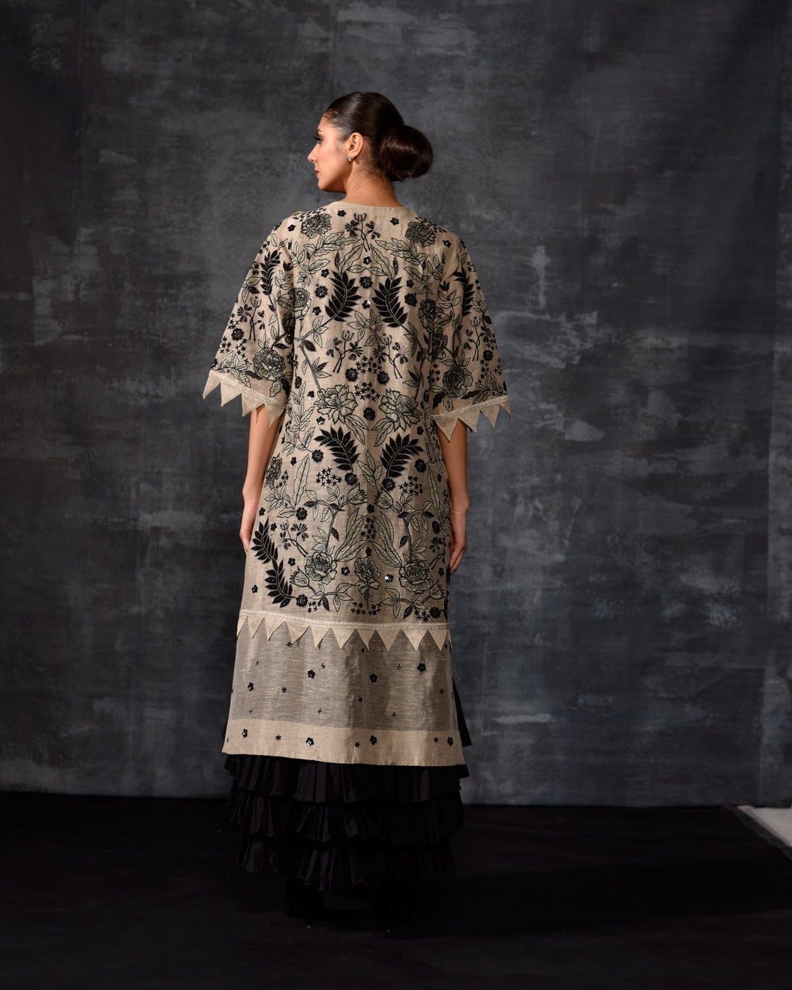 Chic Embroidered Tunic with Tiered Ruffle Bottom
