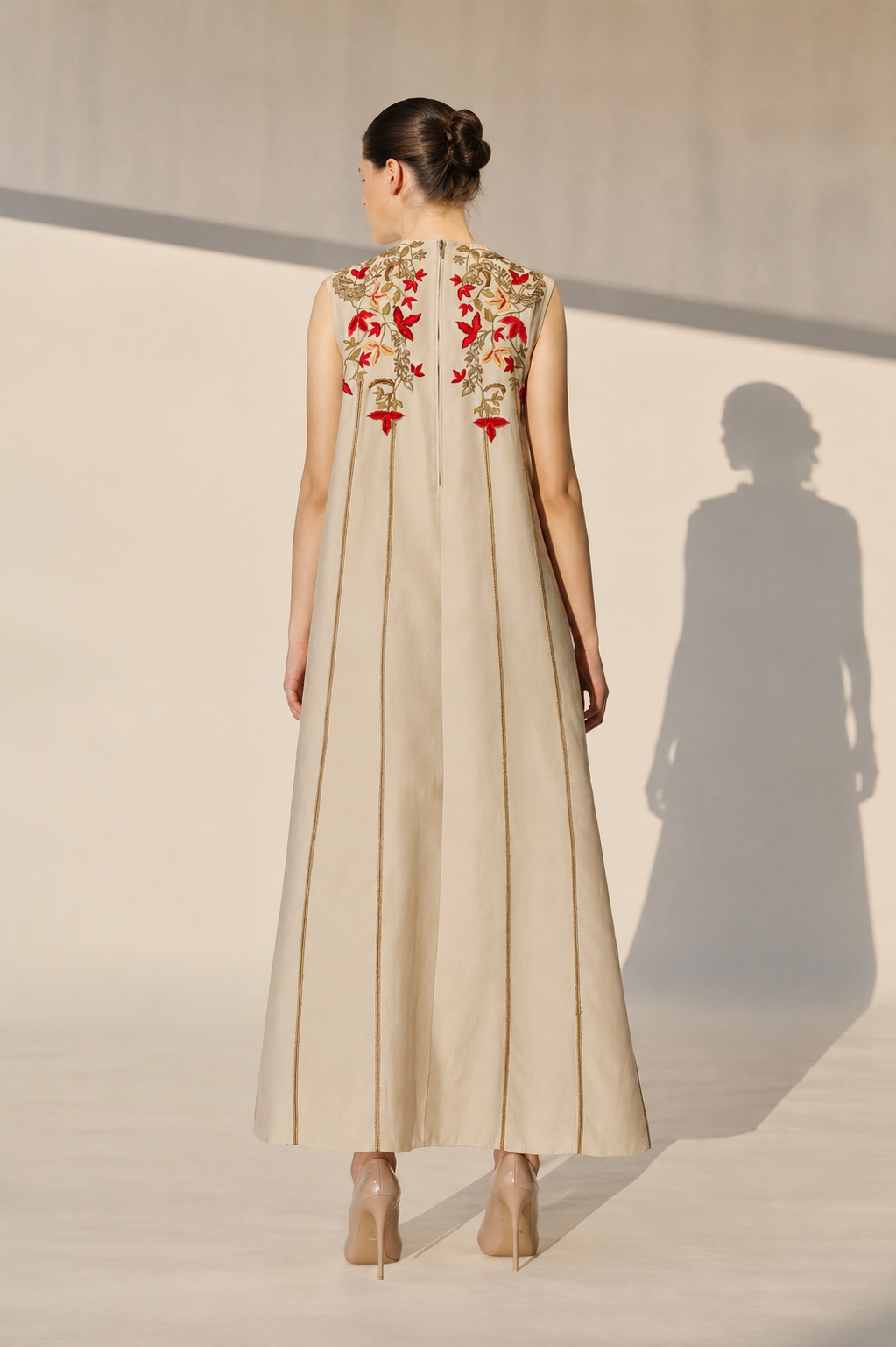 Beige Embroidered Long Kurta