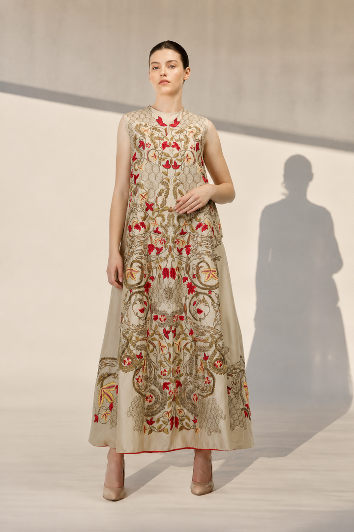 Beige Embroidered Long Kurta