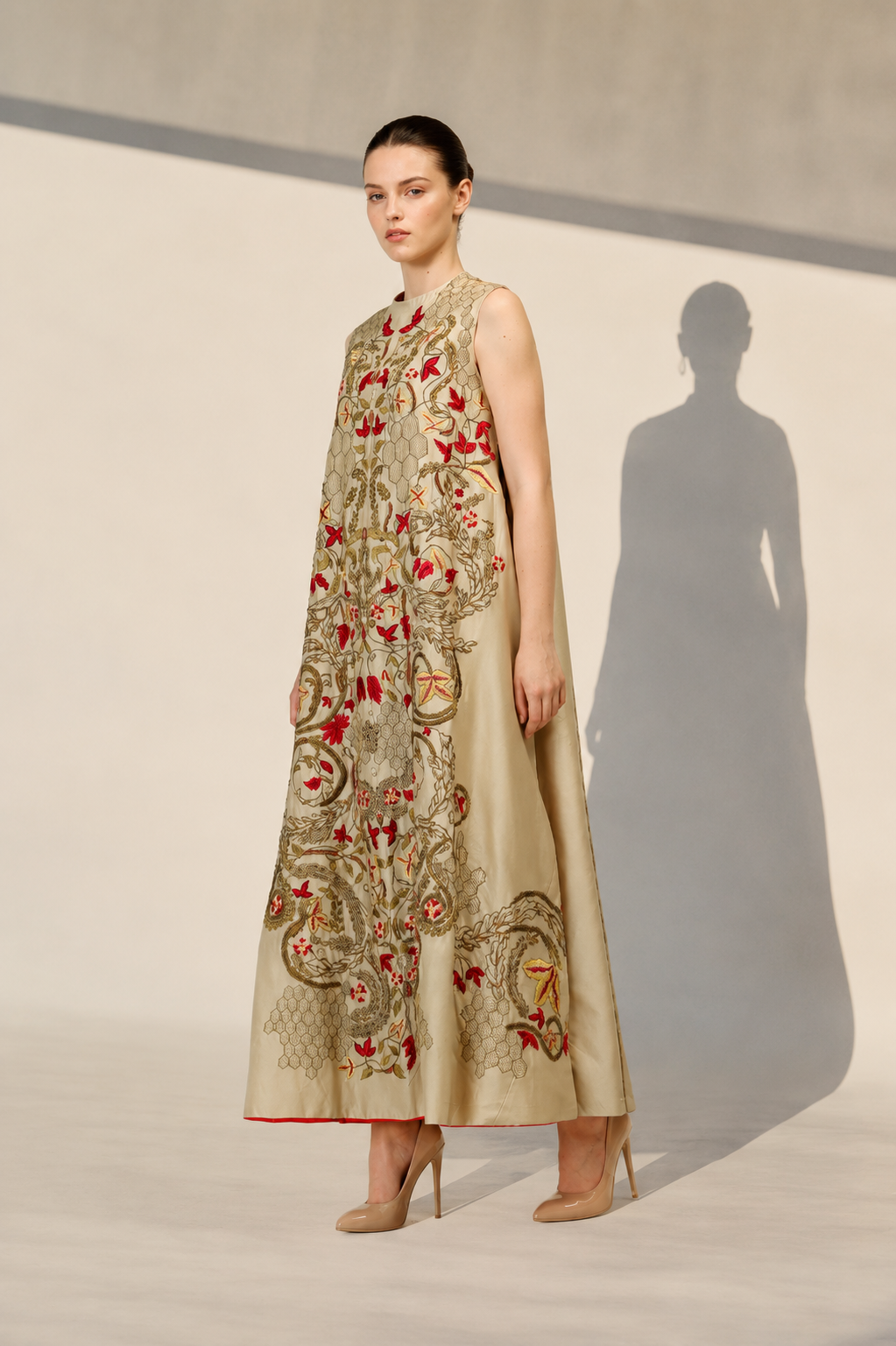Beige Embroidered Long Kurta