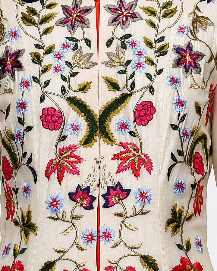 Front-Opening Top-Stitch Embroidered Kurta