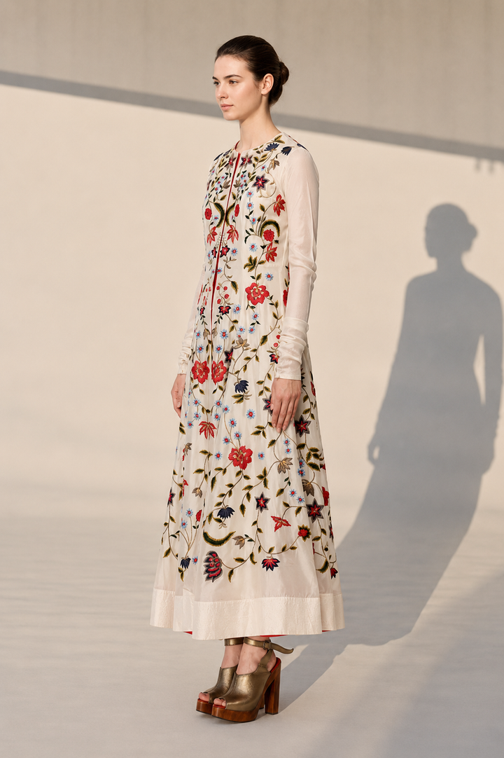Front-Opening Top-Stitch Embroidered Kurta