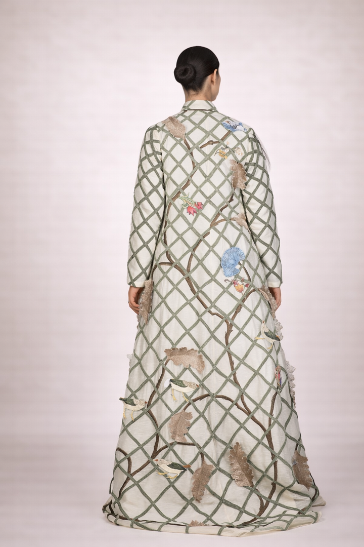 Cotton Silk Jacket With A Cotton Slip And Net Ombre Dress Inside