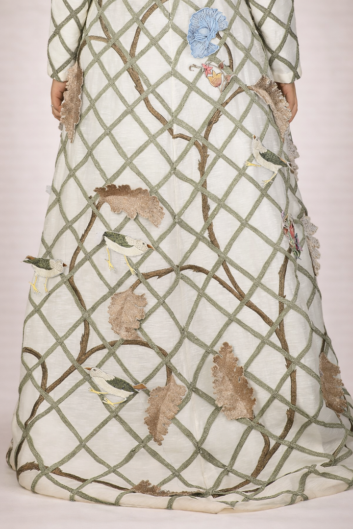 Cotton Silk Jacket With A Cotton Slip And Net Ombre Dress Inside