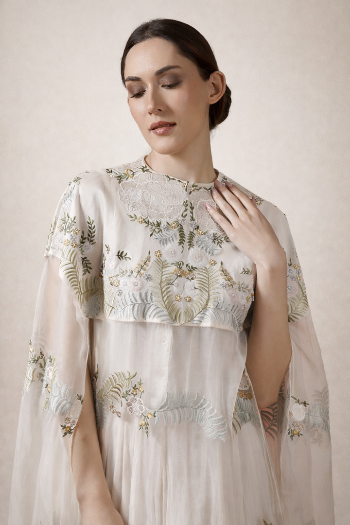 Off-White Short-Length Kaftan In Sheer Organza Silk